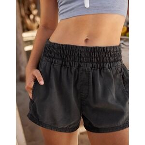 AE Aerie Babewatch High-Waisted Pull-On Shorts Comfy Gray/Black M NEW NWT